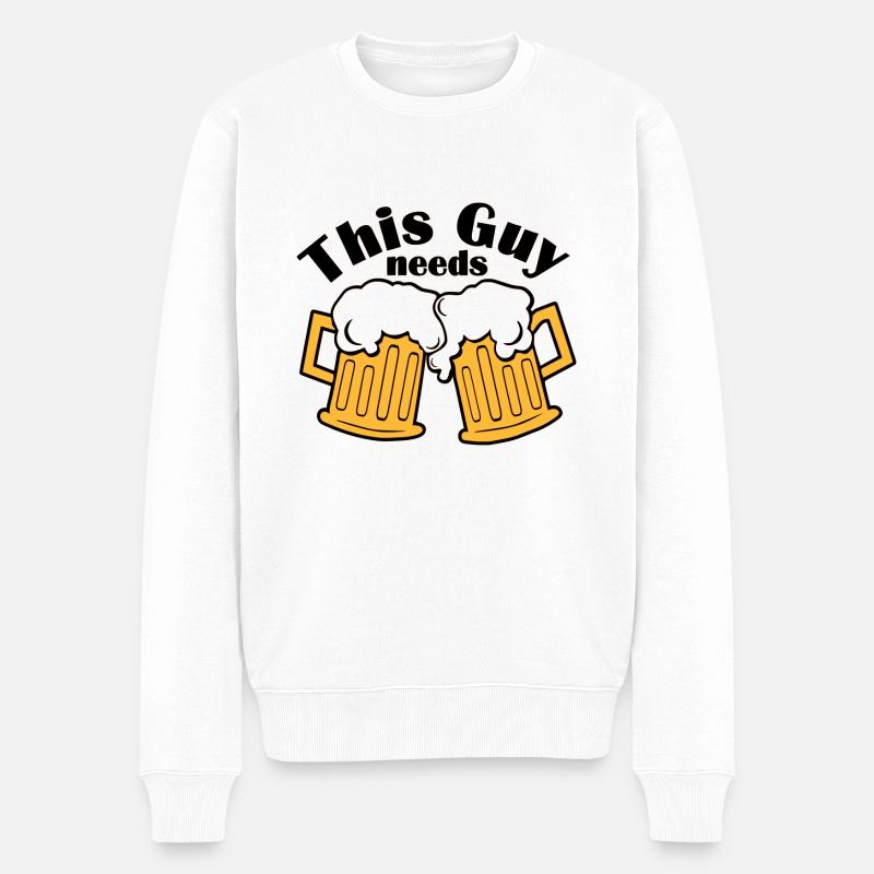 This guy needs a beer - Männer Premium Bio Pullover - Weiß