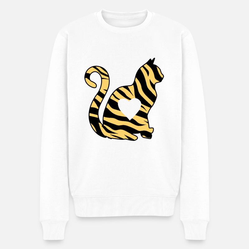 Tiger Print Leben ohne Katze ist zwecklos Katzen - Männer Premium Bio Pullover - Weiß