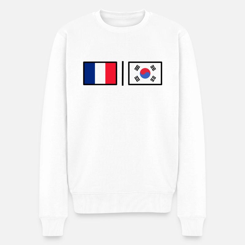 France - Korea - Männer Premium Bio Pullover - Weiß