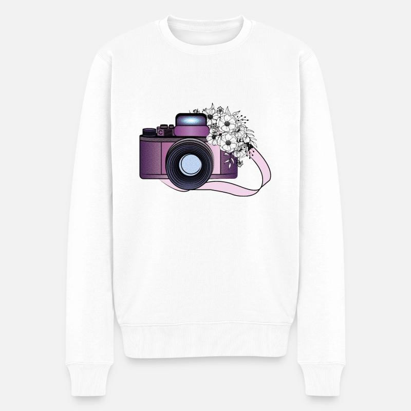 CAMARA CON FLORES - Männer Premium Bio Pullover - Weiß