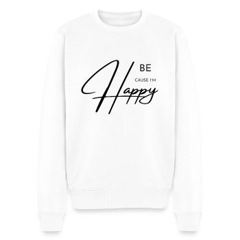 Sois heureux. Parce que je suis heureux Design - Pull Premium bio Homme - blanc - Devant - Thijin (182cm)