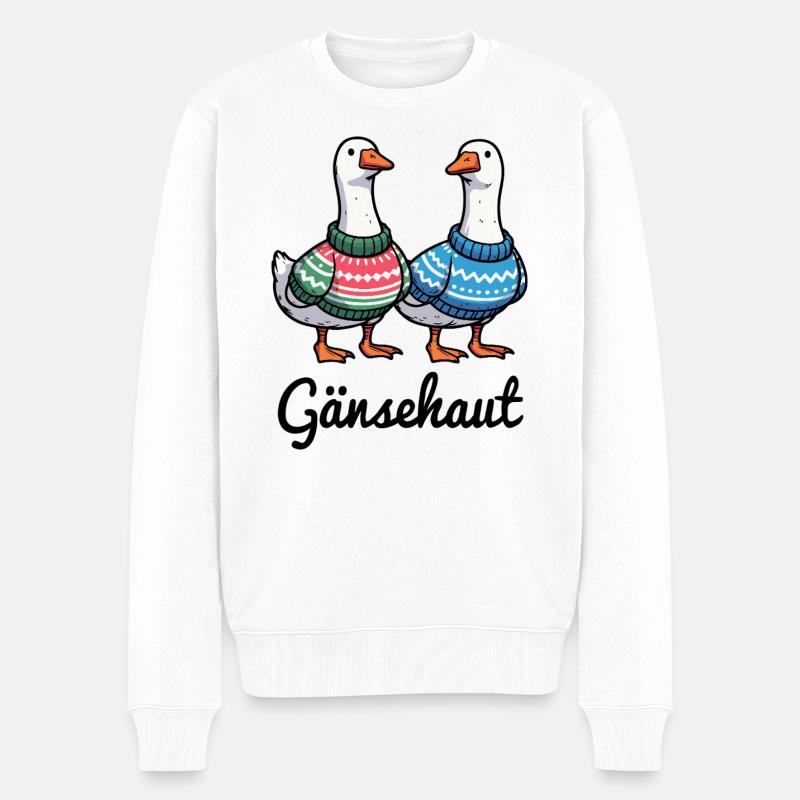 Gänsehaut - Gänse mit Strickpullovern - Männer Premium Bio Pullover - Weiß