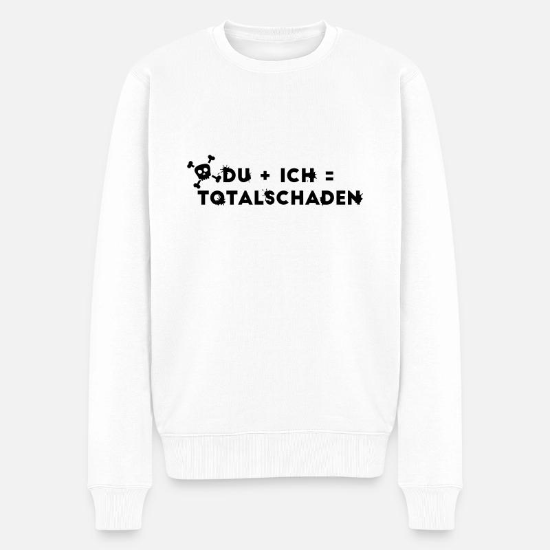 DU + ICH = Totalschaden - Männer Premium Bio Pullover - Weiß