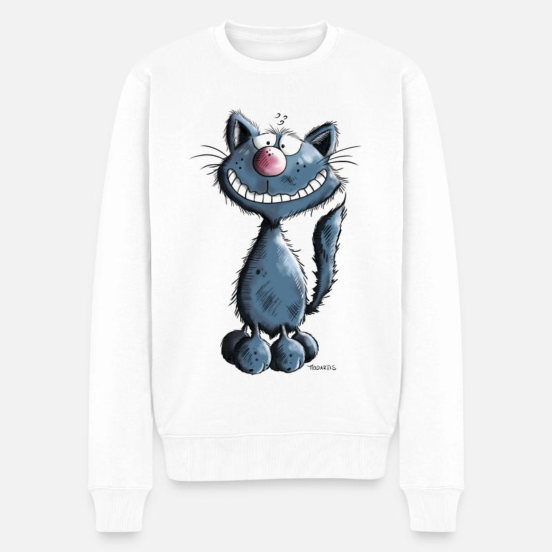 Grinse Katze - Männer Premium Bio Pullover - Weiß