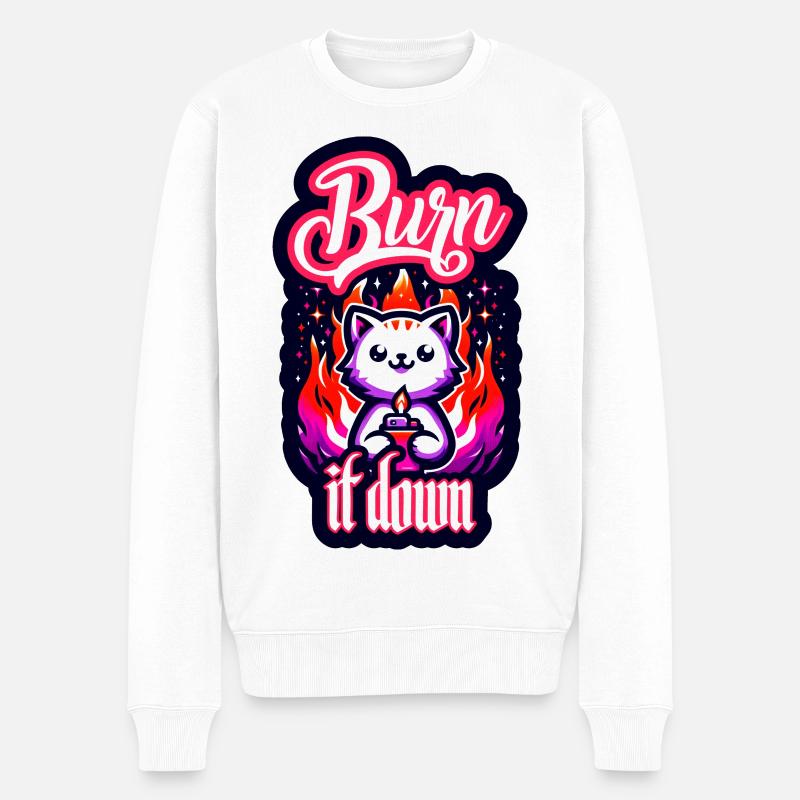Brûlez-le | Chat avec du feu - Pull Premium bio Homme - blanc