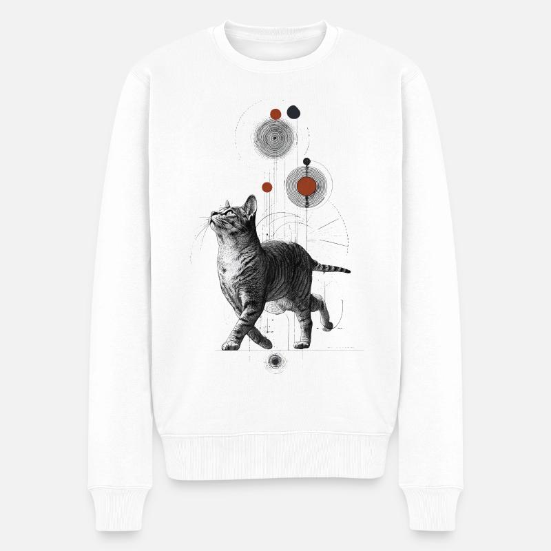 Mystische Katze im Geometrie-Universum - Männer Premium Bio Pullover - Weiß