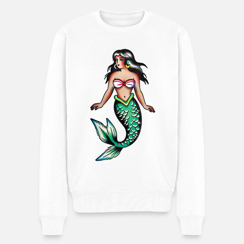 Tatouage de sirène rétro - Pull Premium bio Homme - blanc