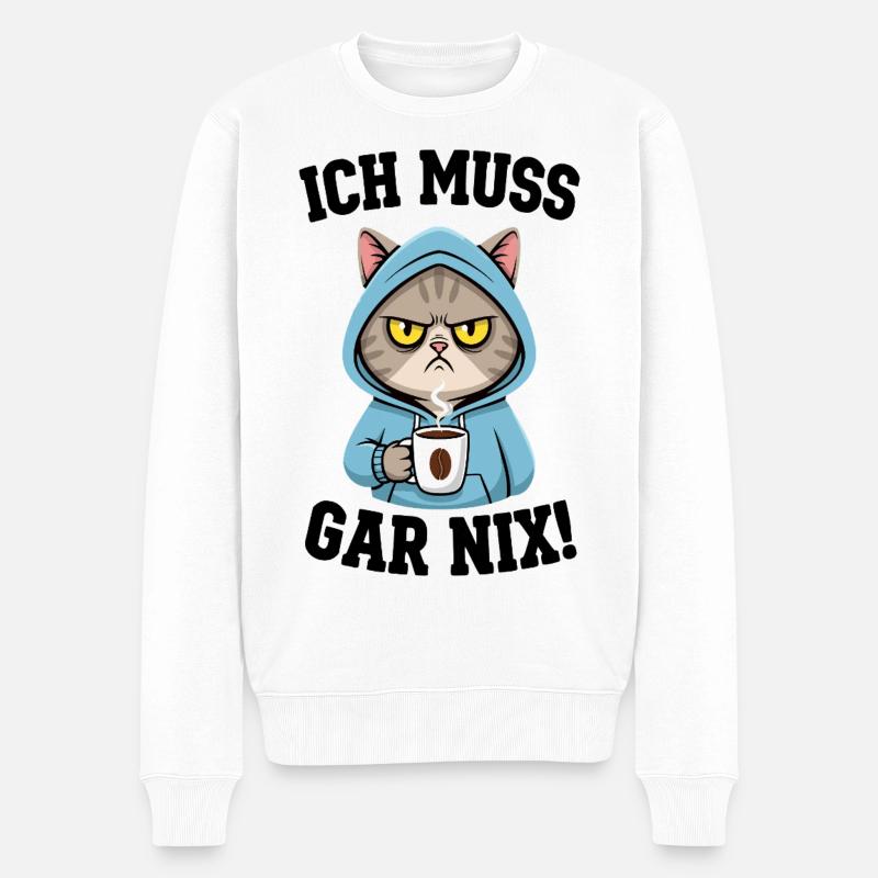 Ich Muss Gar Nix Katzen - Männer Premium Bio Pullover - Weiß