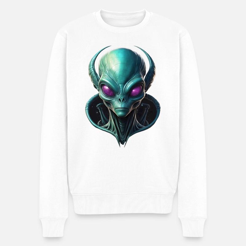 Alien Kopf mit Galaxy-Kragen - Männer Premium Bio Pullover - Weiß