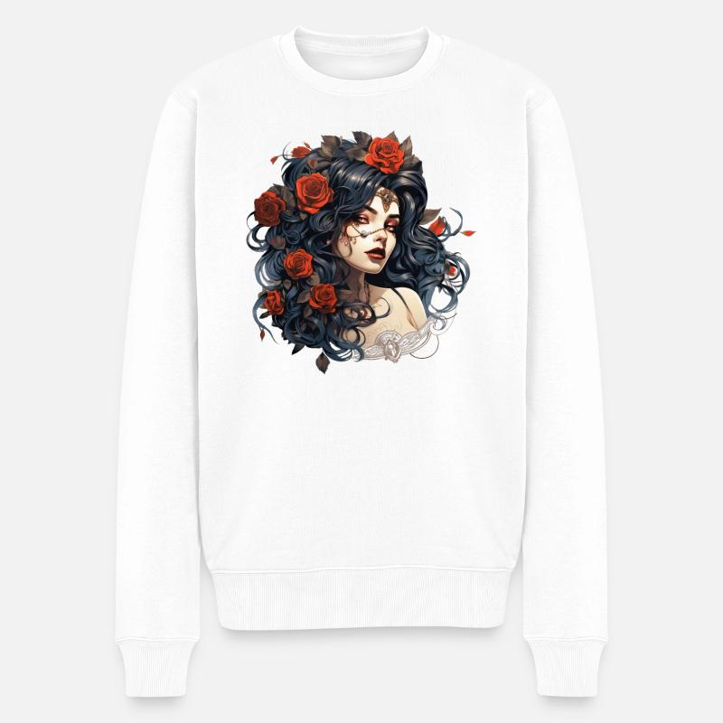 Schöne Gothic-Rosenkönigin-Illustration - Männer Premium Bio Pullover - Weiß