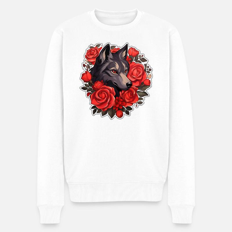 Loup gothique et Roses Illustration - Pull Premium bio Homme - blanc