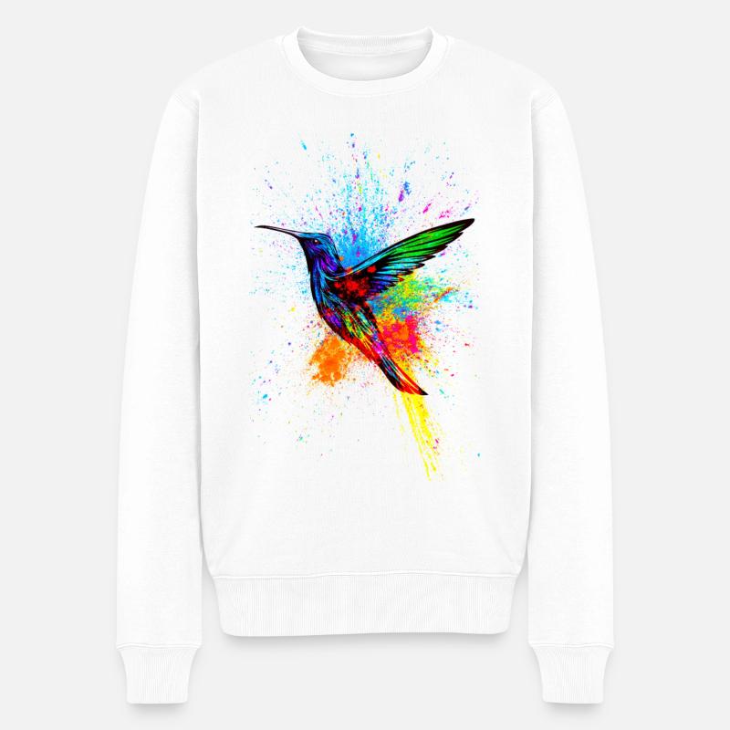 Kolibri Hummingbird Vogel Bird Farben Kunst - Männer Premium Bio Pullover - Weiß