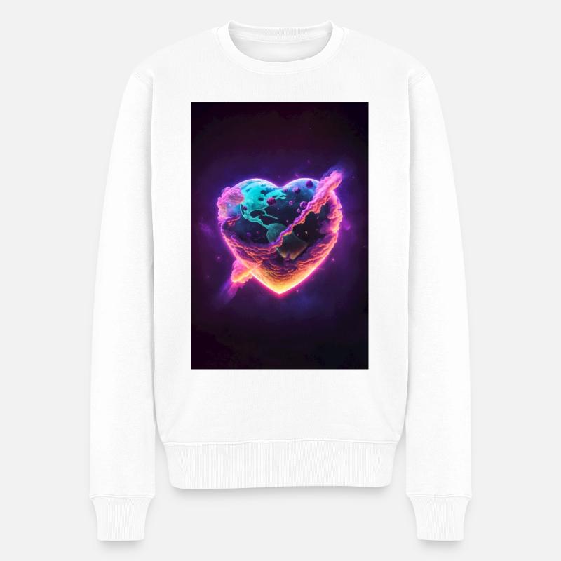 Planet in Herzform im Weltall Buntes Universum - Männer Premium Bio Pullover - Weiß