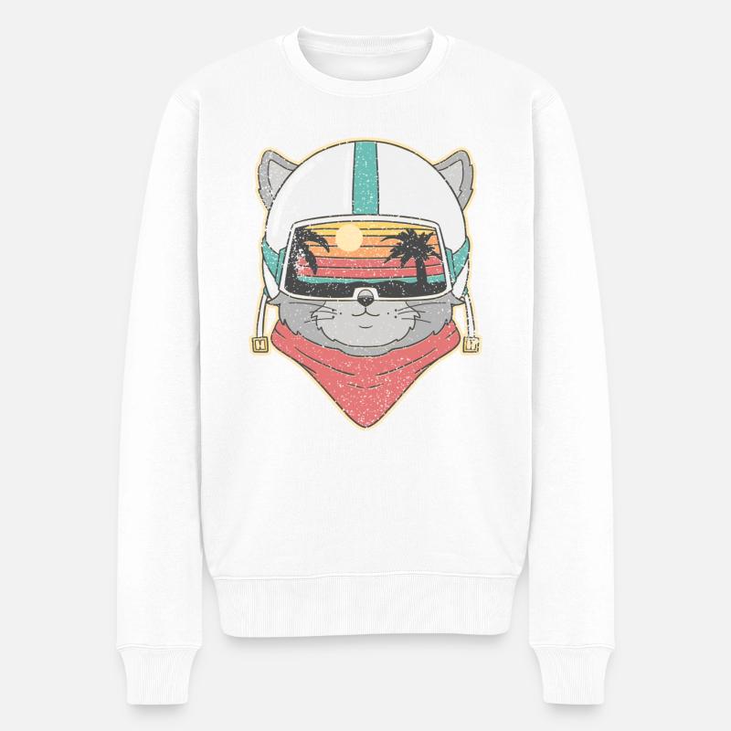 niedliche Retro-Sommerkatze - Männer Premium Bio Pullover - Weiß