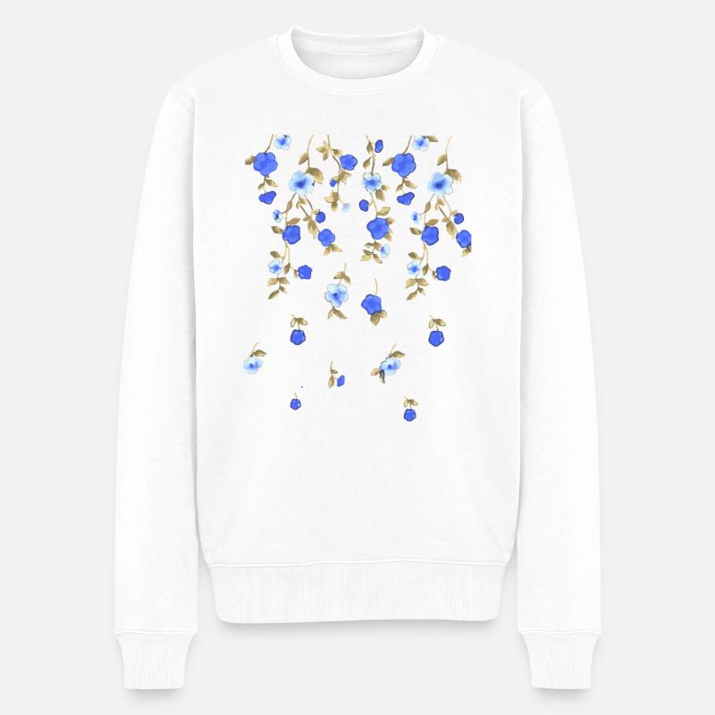 fleurs, bleu, vrilles, illustration, floral - Pull Premium bio Homme - blanc