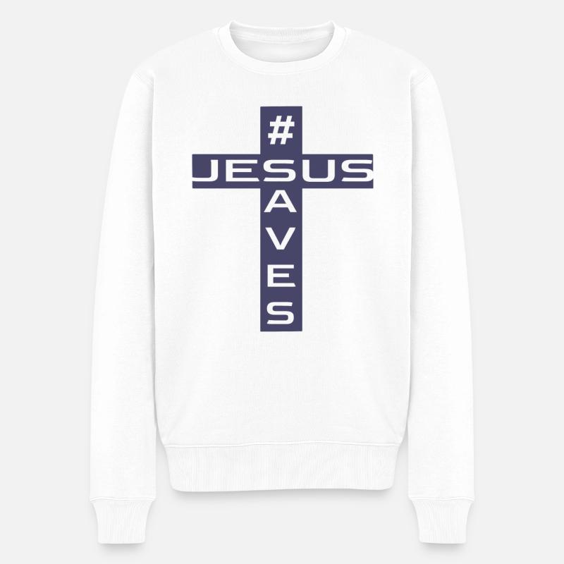 Jesus Christus Shirt #Jesus saves - Männer Premium Bio Pullover - Weiß