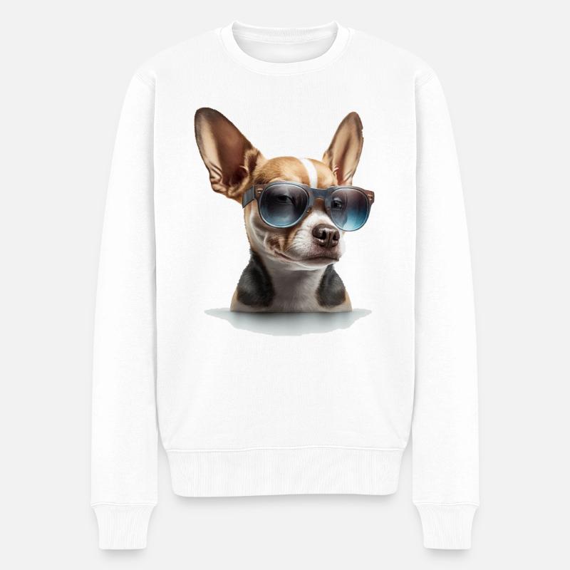 Cooles Chiwawa mit Sonnenbrille - Männer Premium Bio Pullover - Weiß