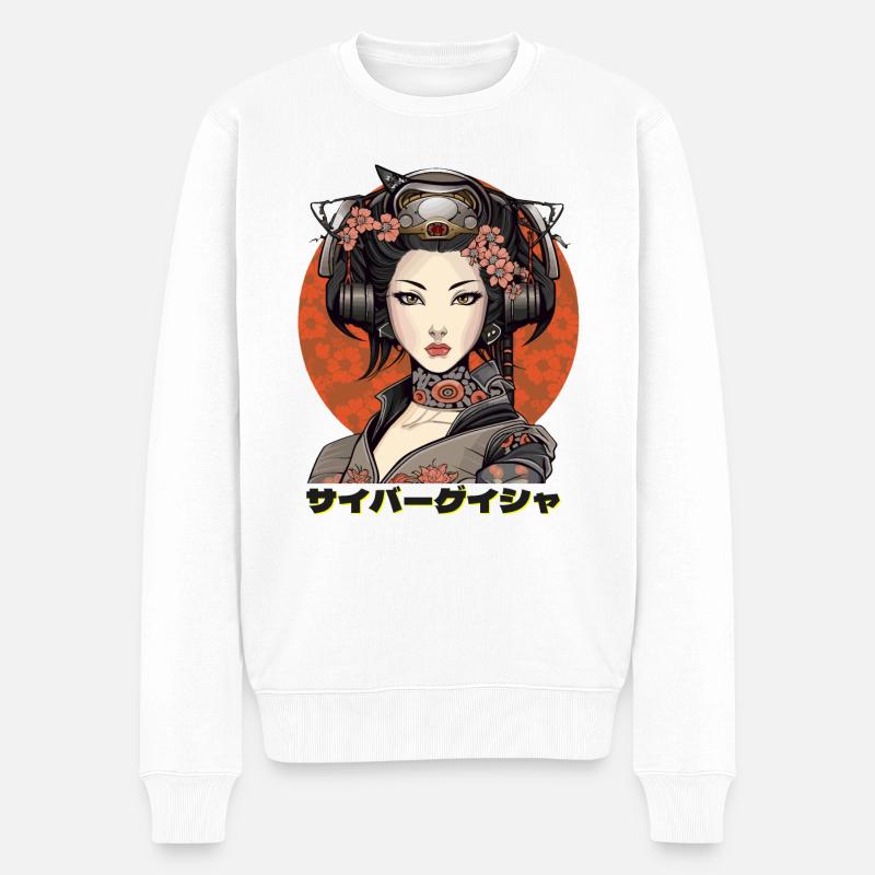 Cyber Geisha 2 - Männer Premium Bio Pullover - Weiß
