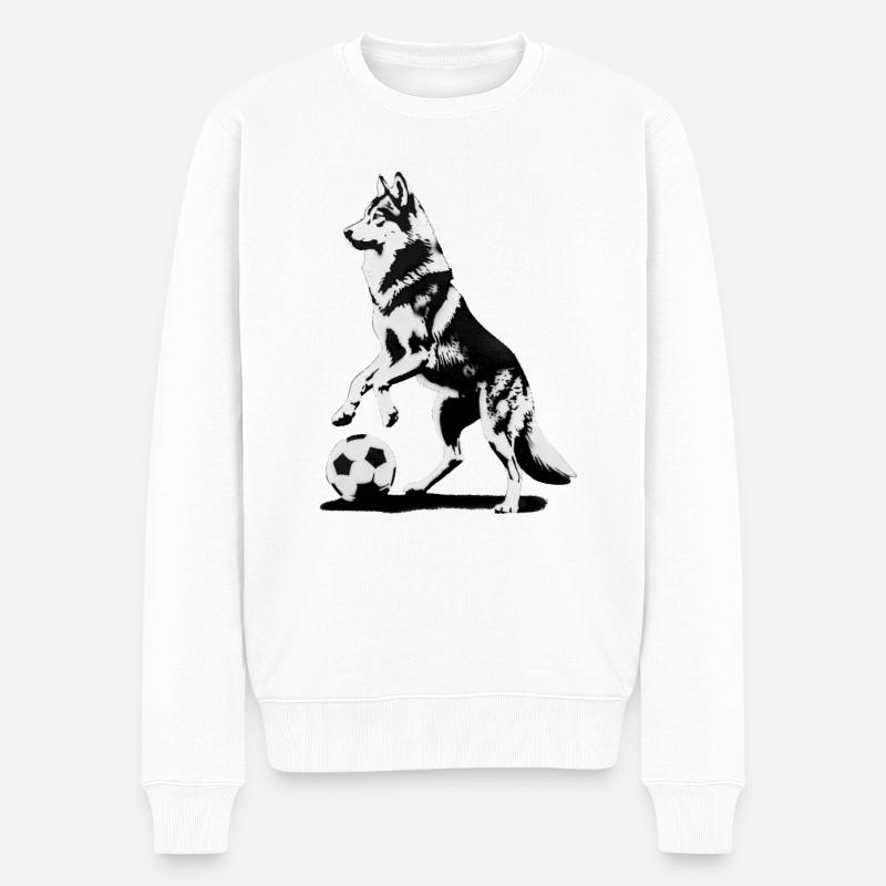 Wolf spielt in Wolfsburg Fußball - Männer Premium Bio Pullover - Weiß