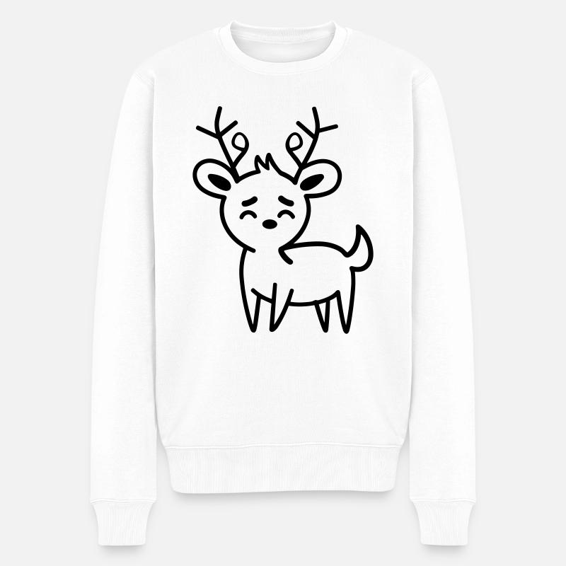 Hirsch - Männer Premium Bio Pullover - Weiß