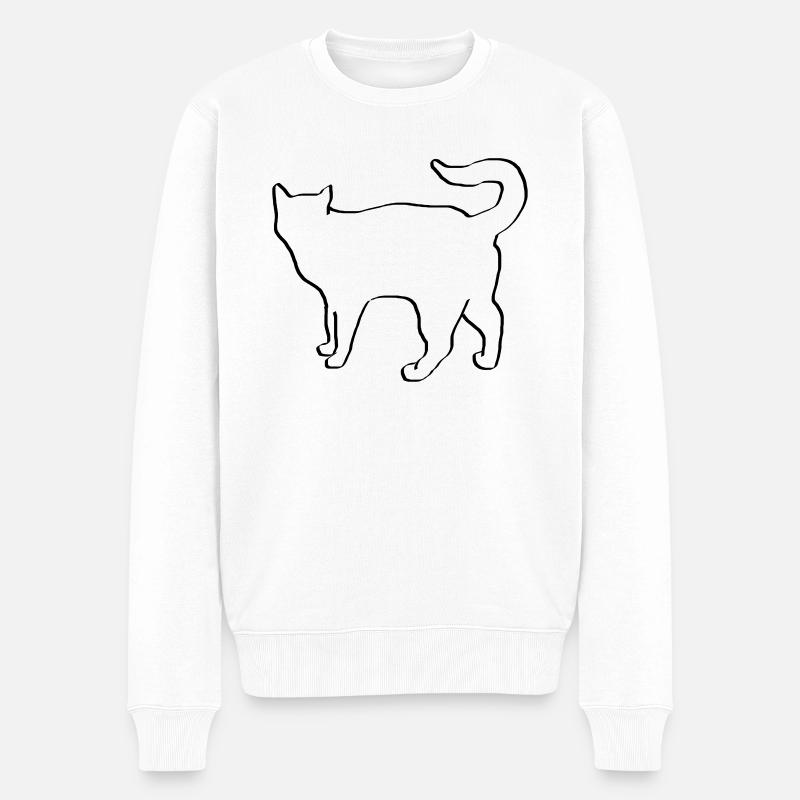 Katze Zeichnung Silhouette Cat Miau Geschenk - Männer Premium Bio Pullover - Weiß