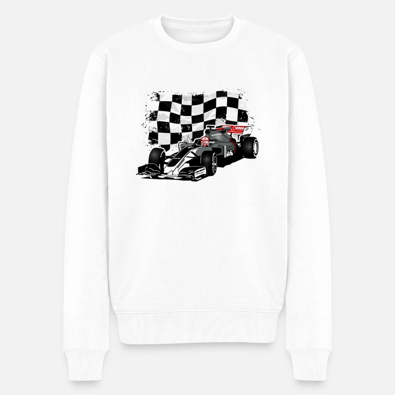 Racecar - Racing car - Racing flag - Männer Premium Bio Pullover - Weiß