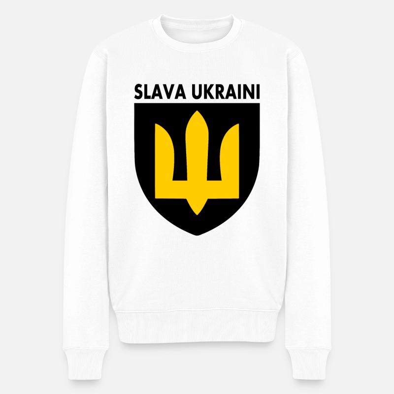 Slava ukraini - Männer Premium Bio Pullover - Weiß
