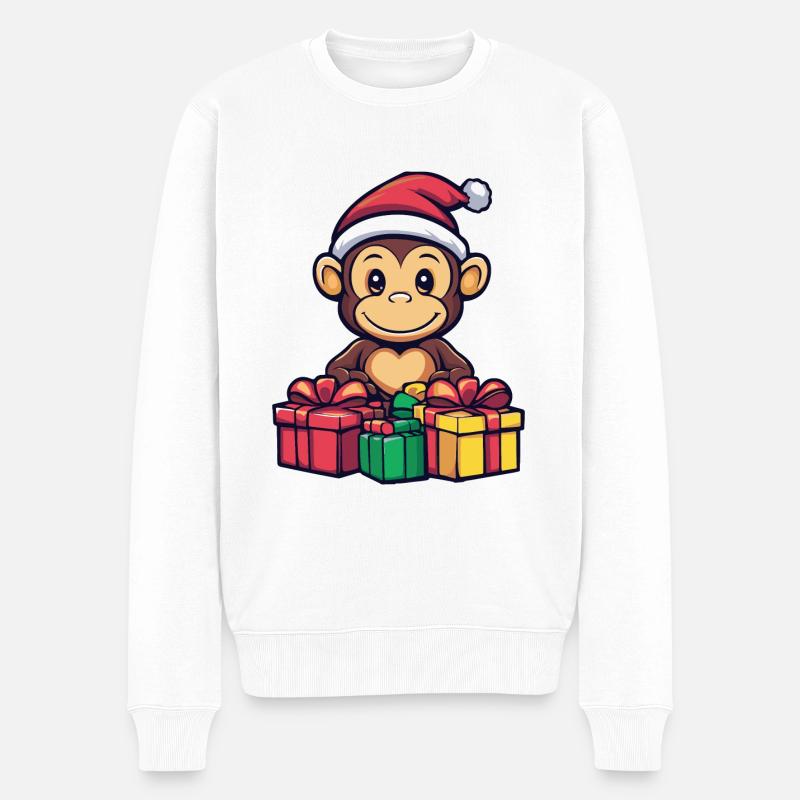 Cadeaux de Noël Singe - Pull Premium bio Homme - blanc