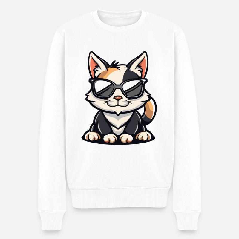 Katze Tier - Männer Premium Bio Pullover - Weiß