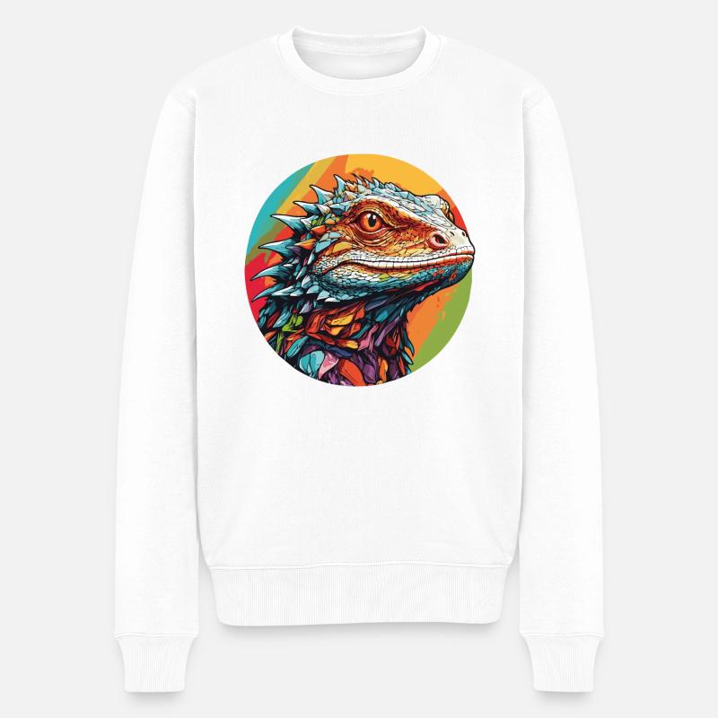 Farbenfrohes Echsenportrait Leguane Warane - Männer Premium Bio Pullover - Weiß
