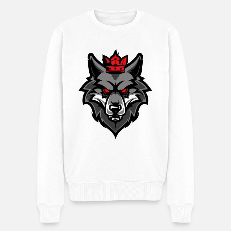 Wolf Kopf Krone - Männer Premium Bio Pullover - Weiß