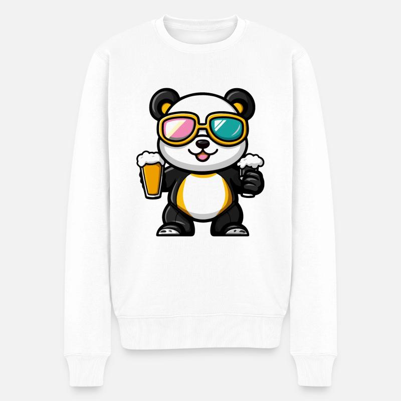 Panda Ski Bier - Männer Premium Bio Pullover - Weiß