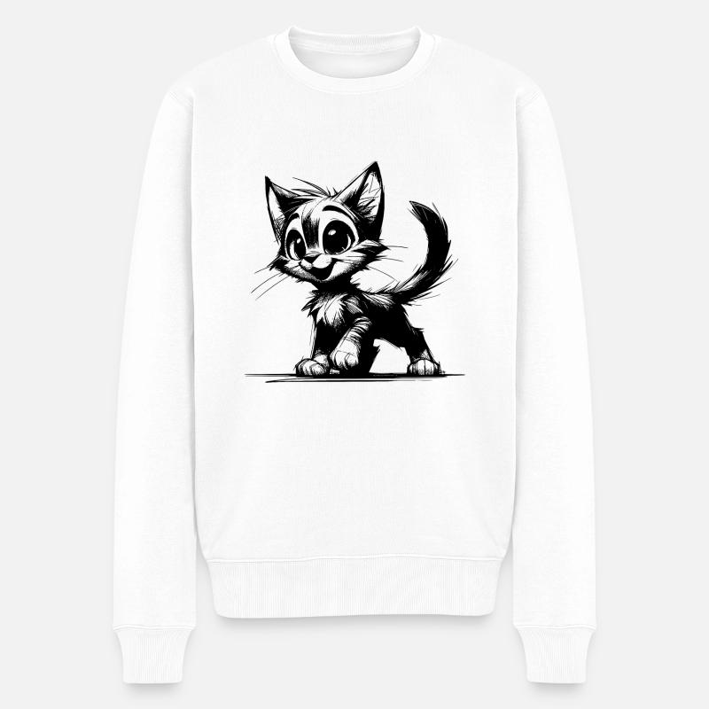 Sympathisch lächelnde Katzen Stubentiger Zeichnung - Männer Premium Bio Pullover - Weiß