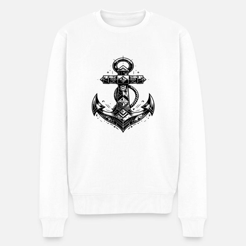 Usædvanligt anker elegant tatovering skitse stil - Økologisk premium-sweatshirt til mænd - hvid