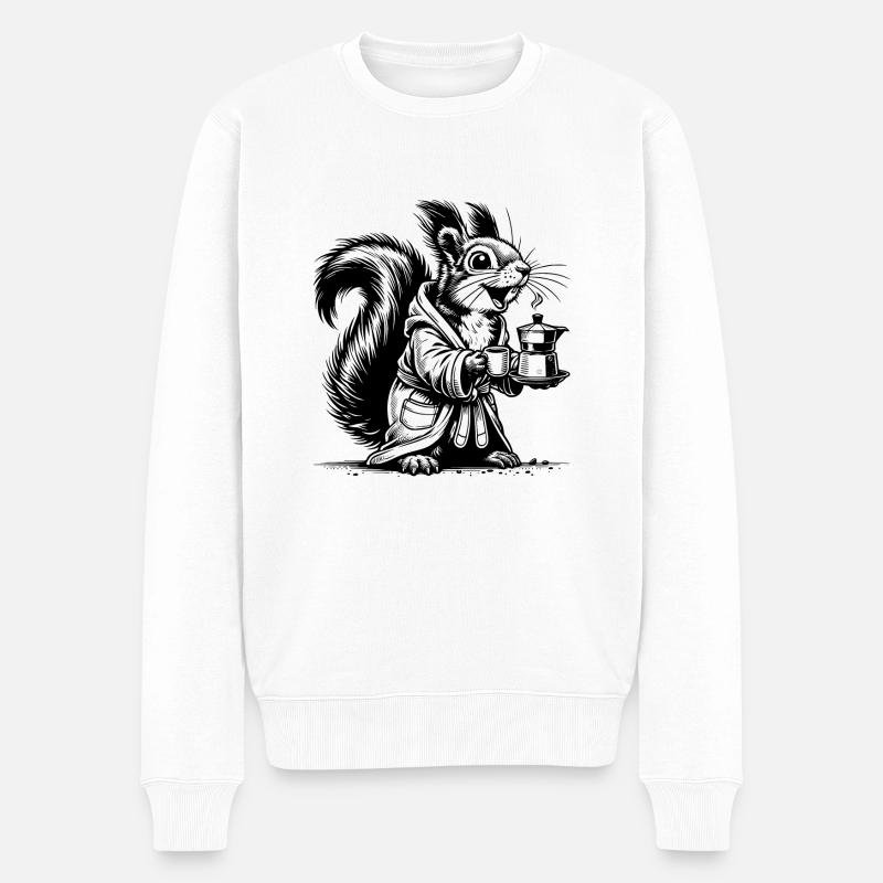Lustiges Eichhörnchen mit starkem Kaffee Zeichnung - Männer Premium Bio Pullover - Weiß