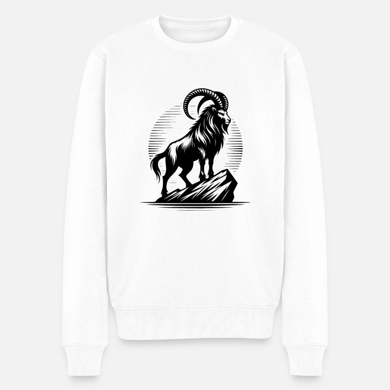 Cooler Steinbock mit gewaltigen Hörnern - Männer Premium Bio Pullover - Weiß