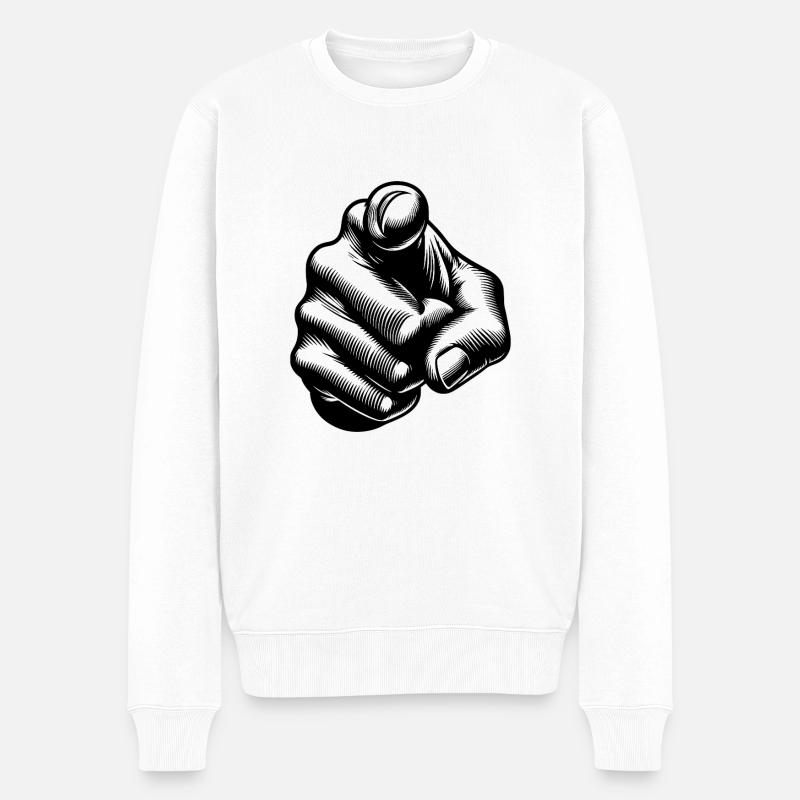 Klassischer ikonischer Fingerzeig Handgeste - Männer Premium Bio Pullover - Weiß