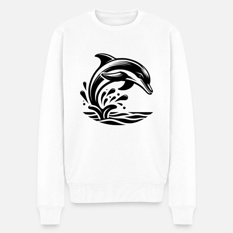 Springender Eleganter Tattoo Delfin - Männer Premium Bio Pullover - Weiß