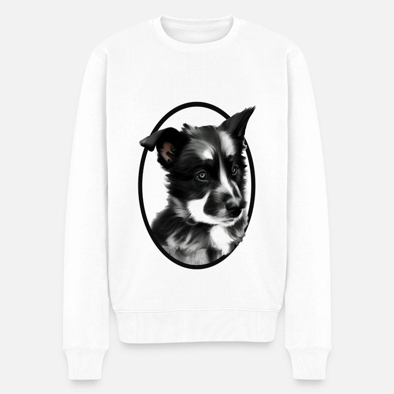 Chien de travail noir et blanc-Chien de berger - Pull Premium bio Homme - blanc
