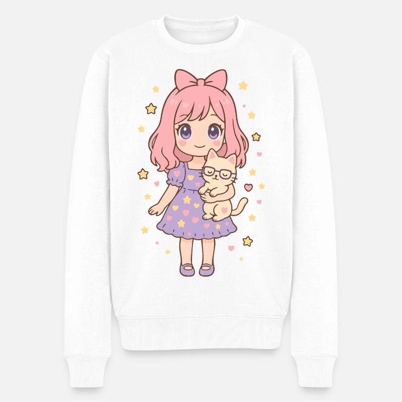 Kleines Mädchen mit Katze von Helfspawn - Männer Premium Bio Pullover - Weiß