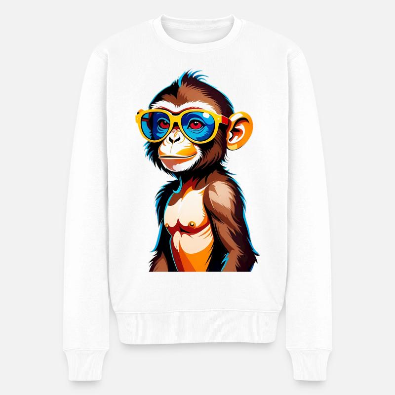 Kunterbunter Affe mit Retro-Sonnenbrille - Männer Premium Bio Pullover - Weiß
