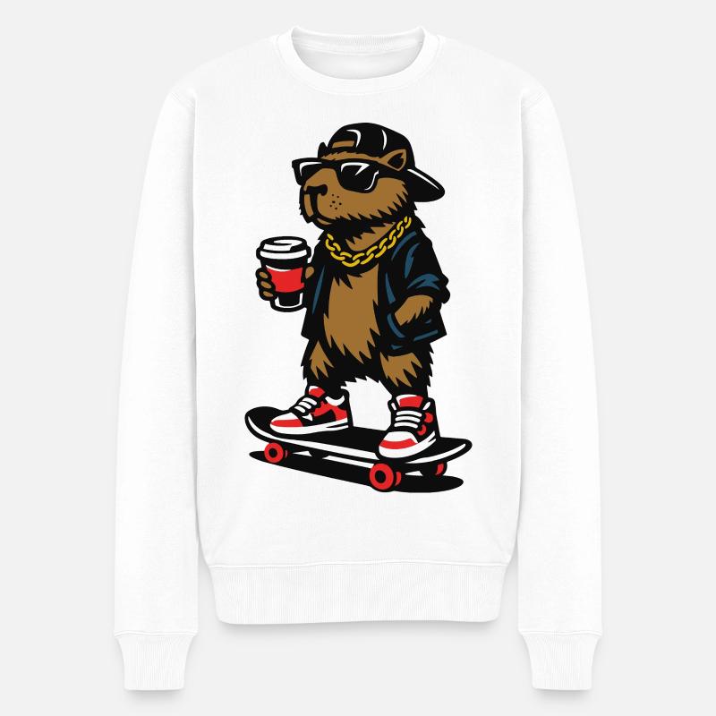 Colles Capybara Skateboard Kaffee - Männer Premium Bio Pullover - Weiß