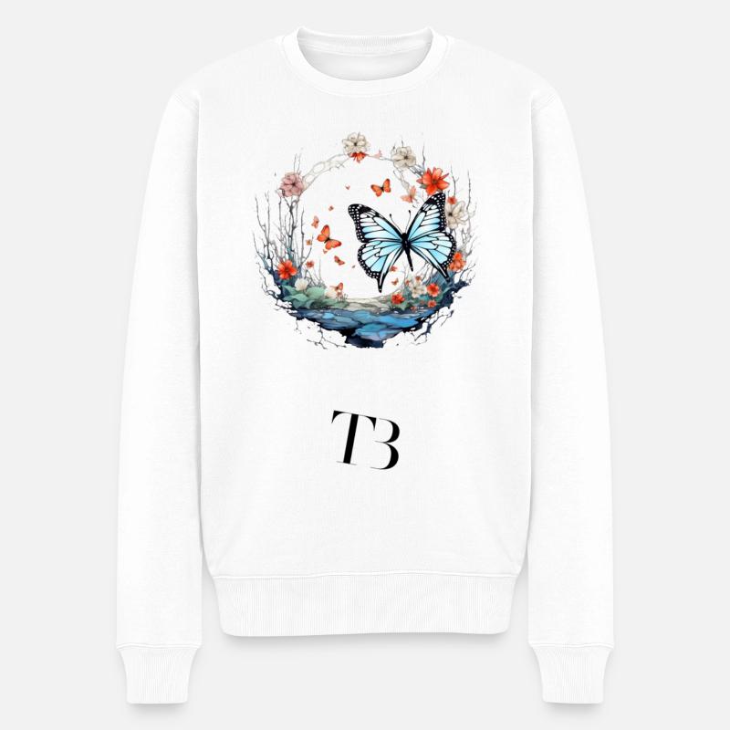Beau design de papillon dans l’anneau de fleurs - Pull Premium bio Homme - blanc