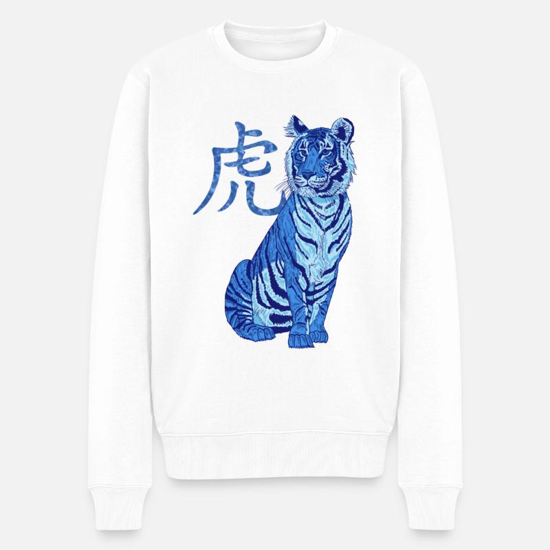 Bleu tigre avec caractère chinois 2022 - Pull Premium bio Homme - blanc