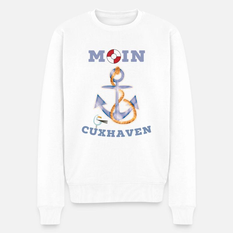 Moin Cuxhaven lustige Nordsee Shirts und Geschenke - Männer Premium Bio Pullover - Weiß