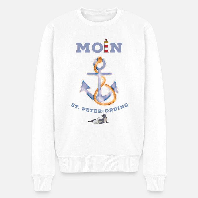 Moin St. Peter-Ording lustige Nordsee Robben Anker - Männer Premium Bio Pullover - Weiß