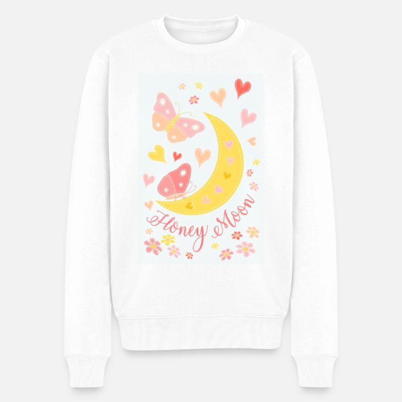 Honeymoon Mond Blüten Schmetterlinge Poster blau - Männer Premium Bio Pullover - Weiß