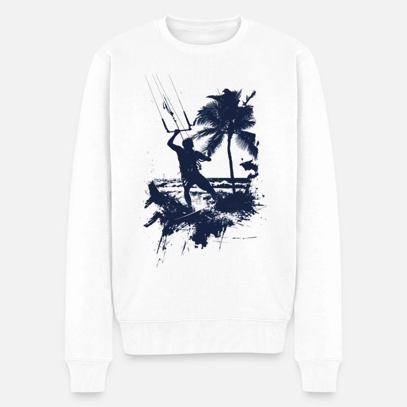 Kitesurfen monochrom blau - Männer Premium Bio Pullover - Weiß