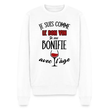 Je suis comme le bon vin je me bonifie avec l'age - Pull Premium bio Homme - blanc - Devant - Thijin (182cm)