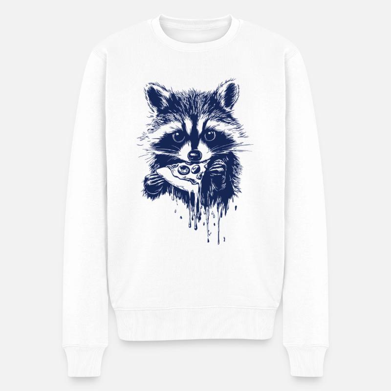 Süßer Waschbär isst Pizza - Männer Premium Bio Pullover - Weiß